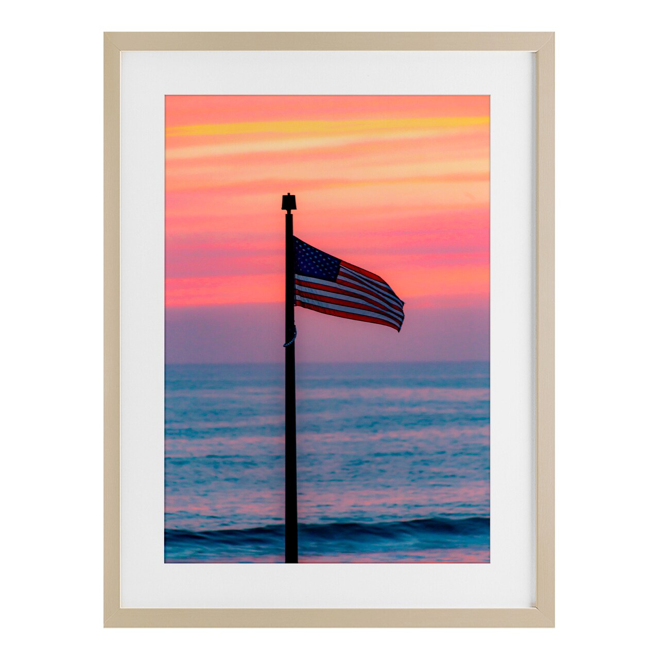 Stupell Industries USA Flag Against Sunset Framed Print Under Glass, design by Jeff Poe Photography